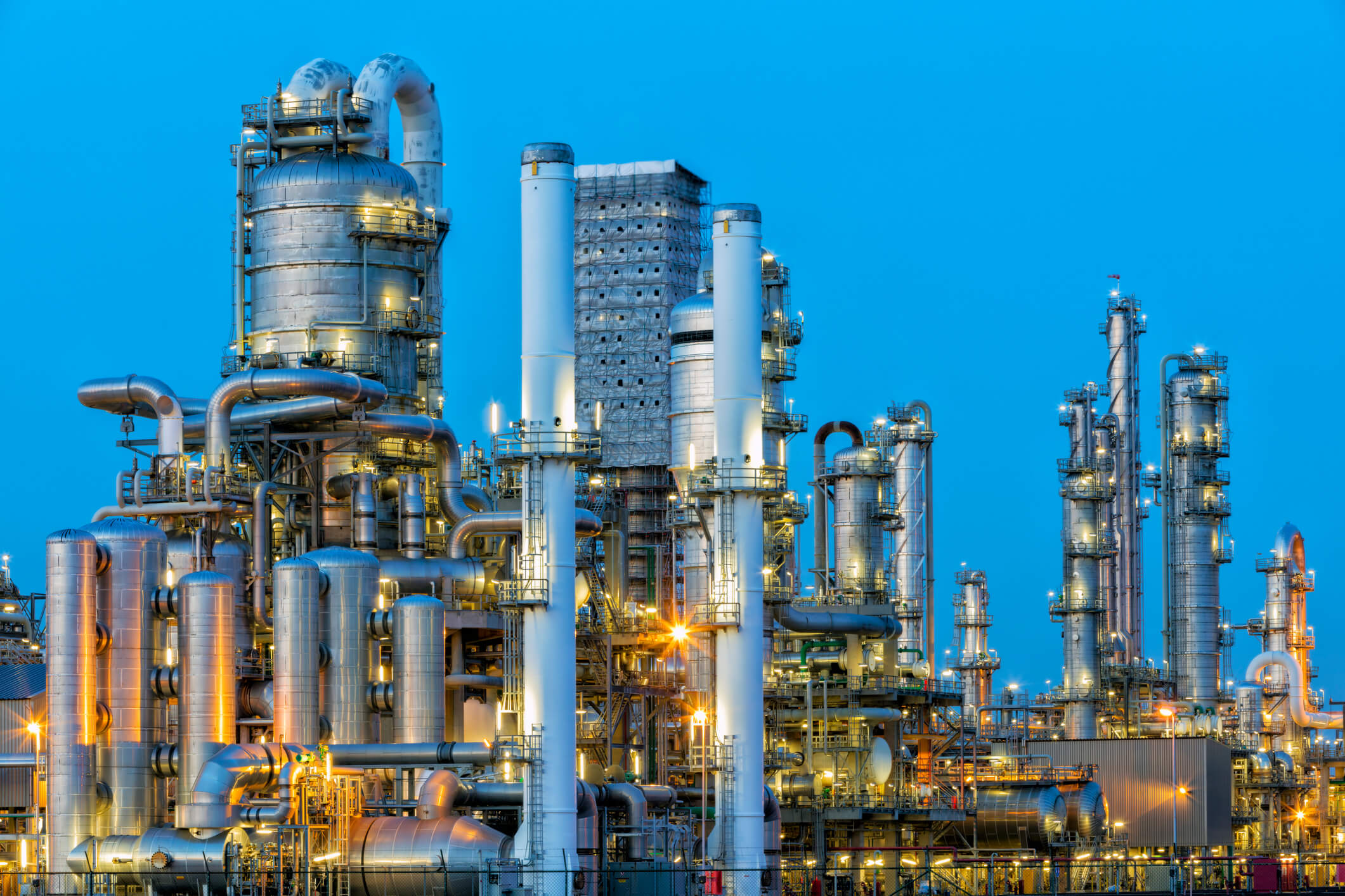 Petrochemical-Plant-Illuminated-at-Dusk