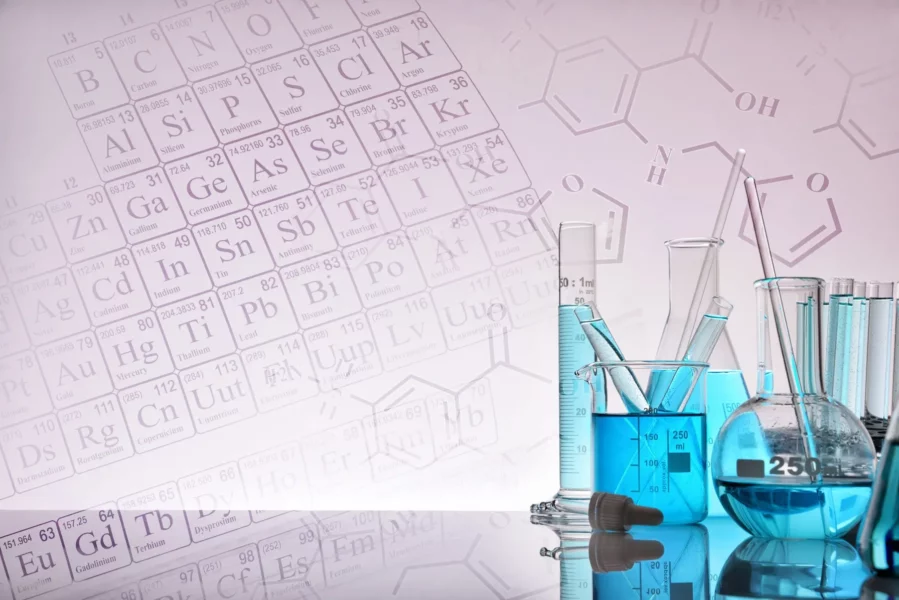 e9585a2d-glass-chemical-containers-with-blue-liquid-879167586