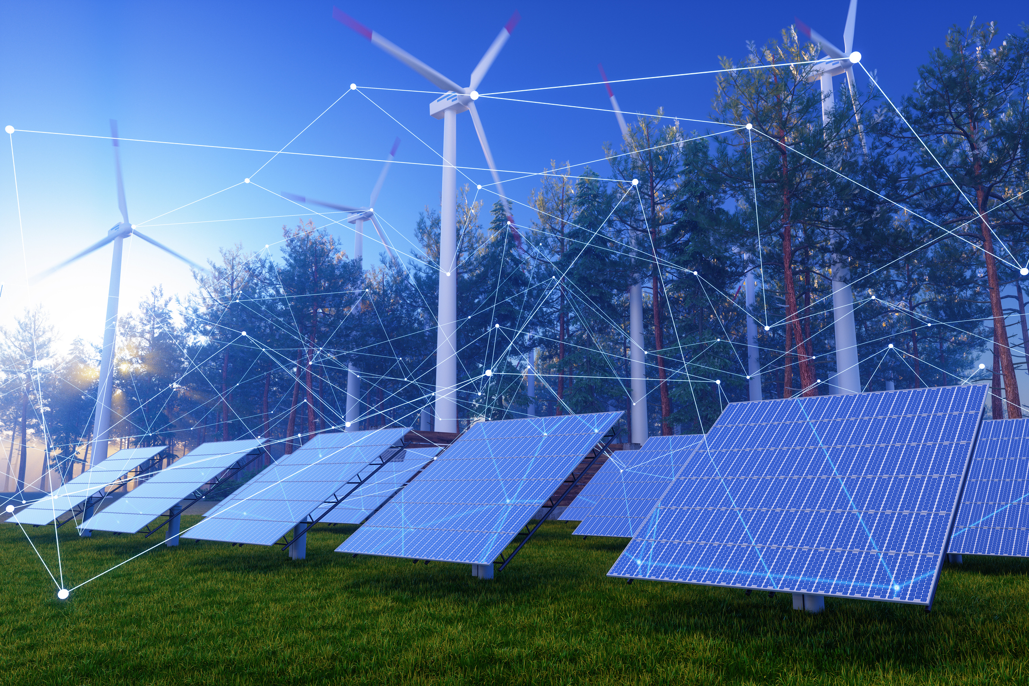 Solar Panels And Wind Turbines With Plexus And Connection Do…