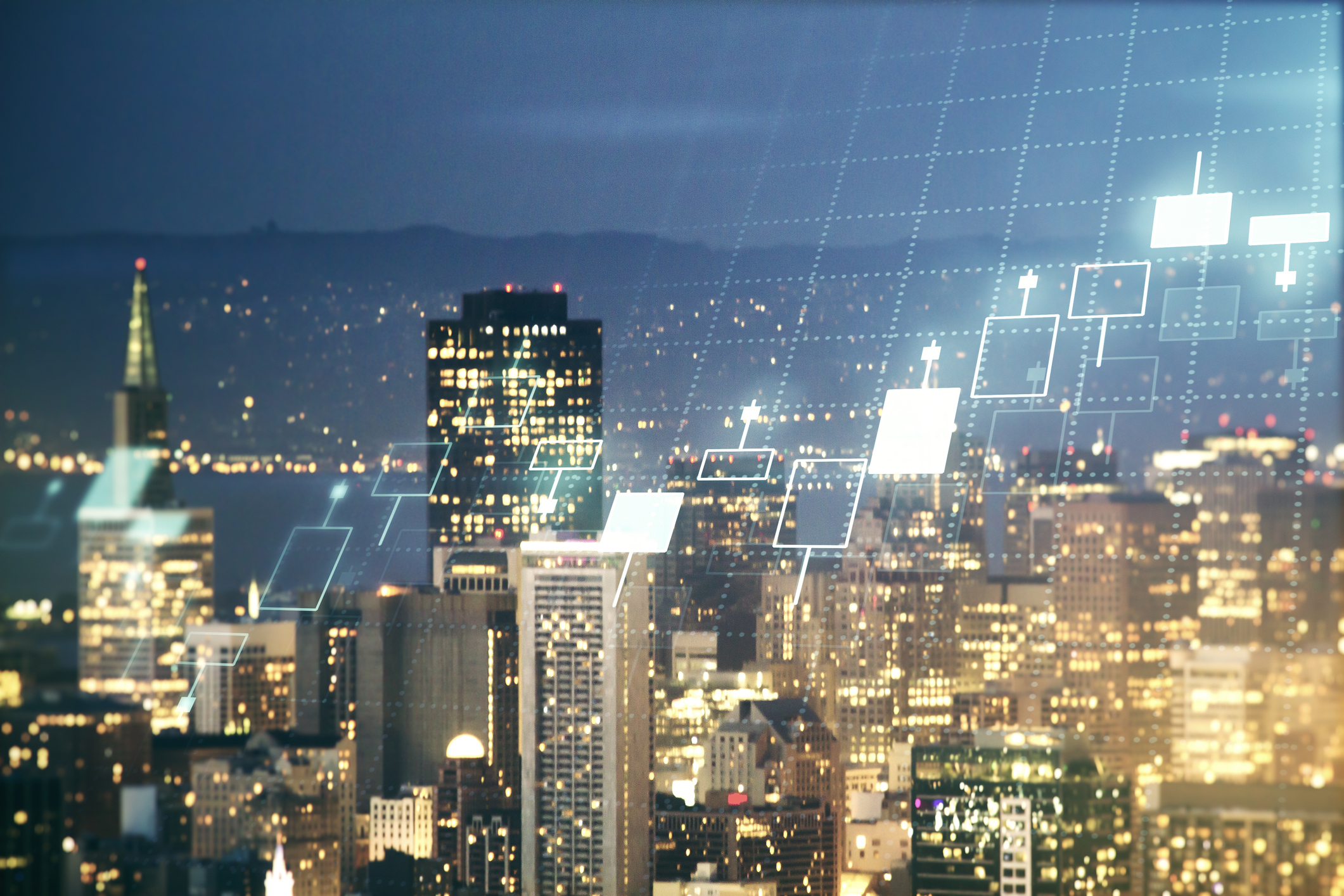 Multi exposure of virtual creative financial chart hologram…