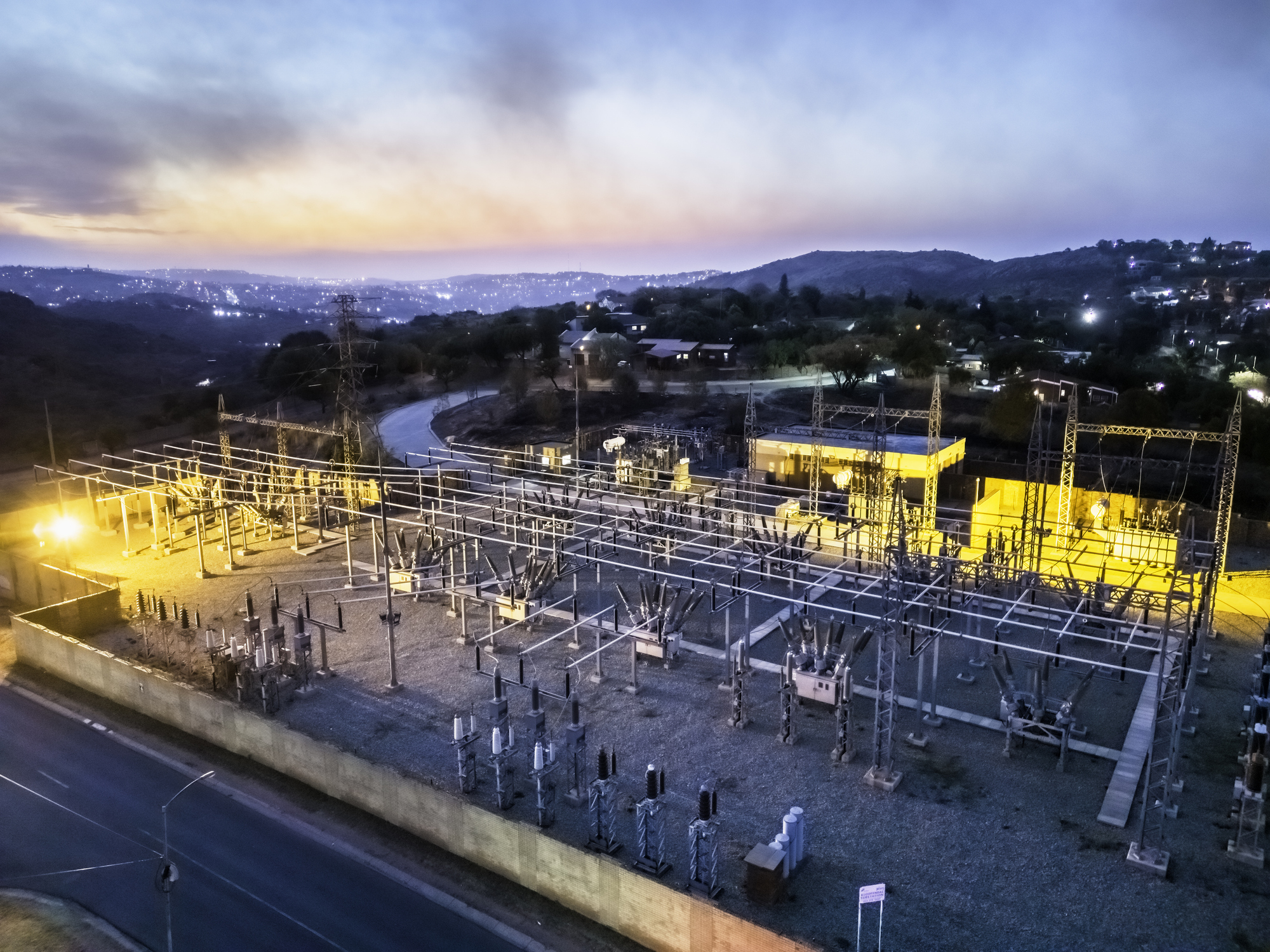 Electricity Distribution Substation At Sunset