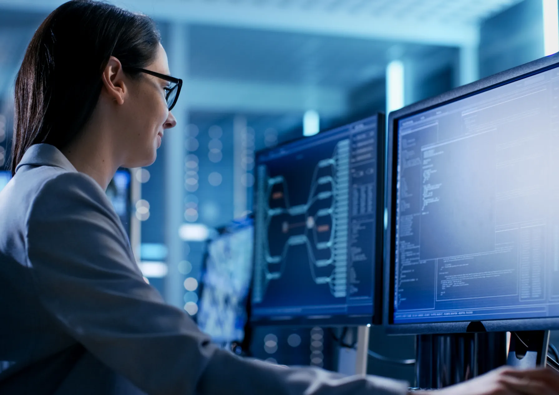 Woman-IT-Engineer-in-Monitoring-Room
