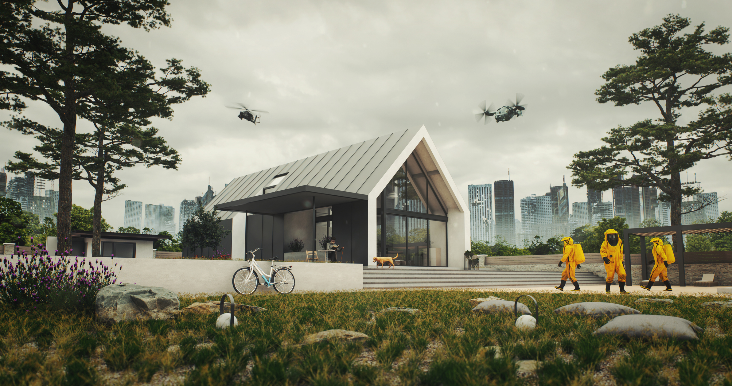Modern House Retreat Amidst Ruined Urban Skyline