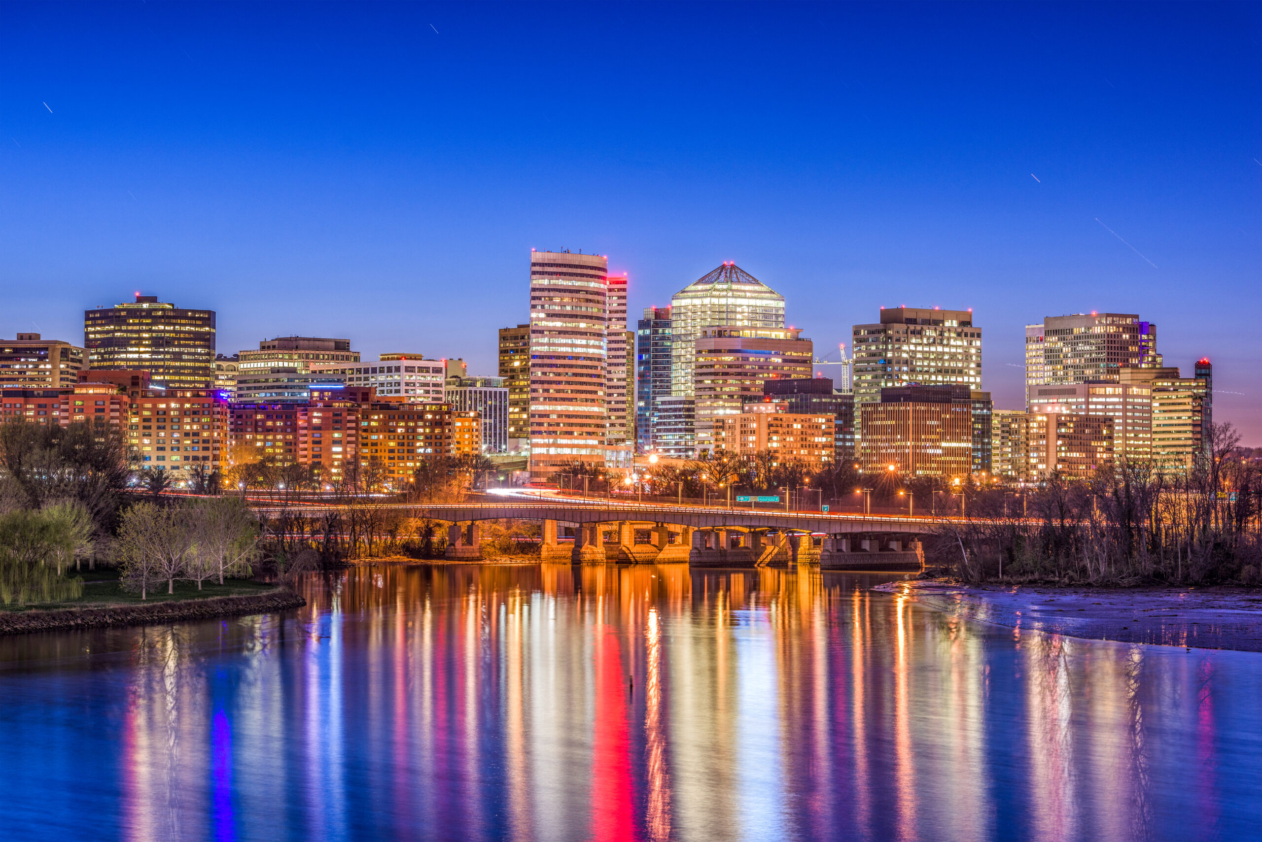 Rosslyn, Arlington, Virginia, USA skyline on the Potomac River.